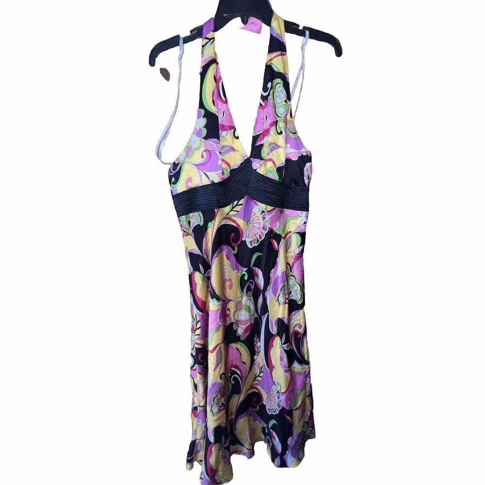 Robbie Bee 100% Silk Pink Colorful Halter Dress 8